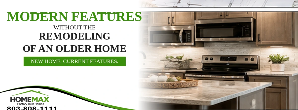 Modern manufactured home interior with updated cabinets, flooring, and finishes