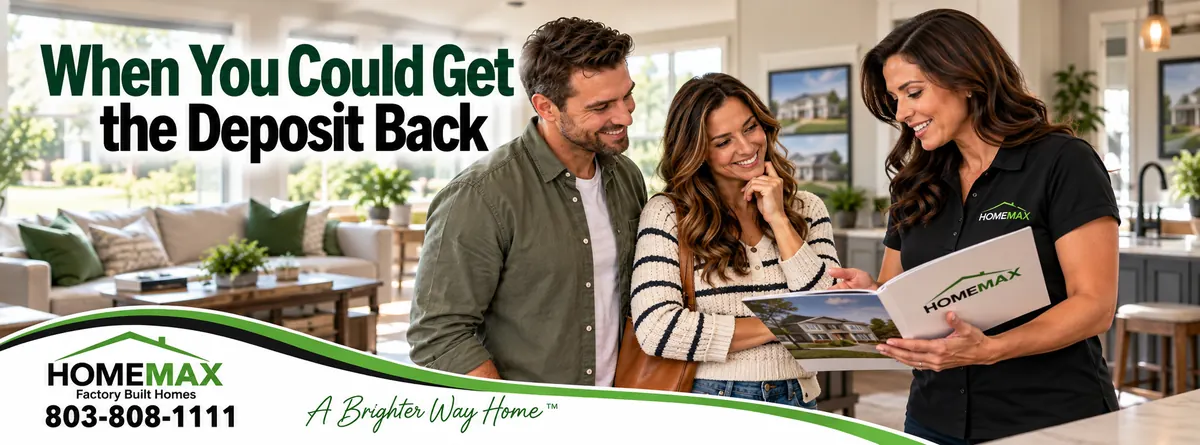 Buyer reviewing refund conditions and contingencies in a manufactured home purchase agreement