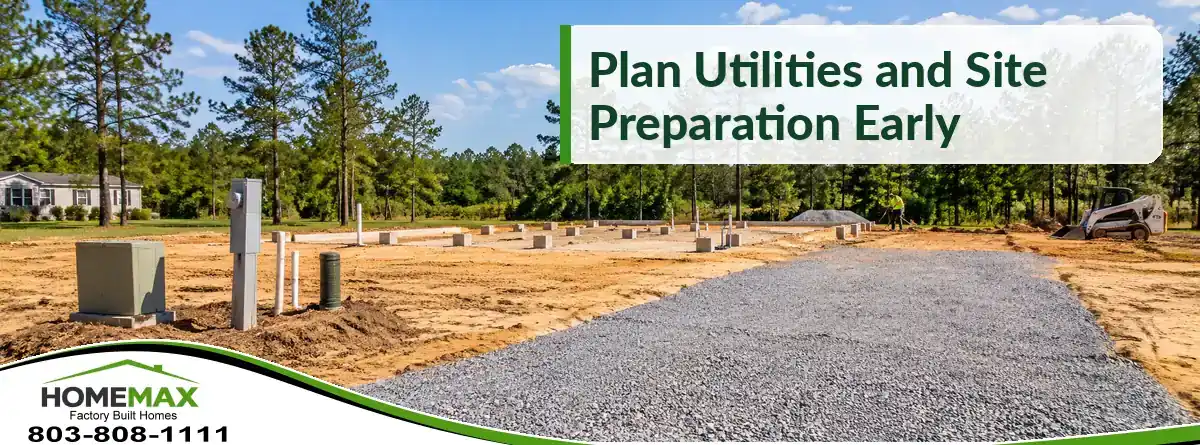 Manufactured home site preparation with utilities, driveway and grading in South Carolina